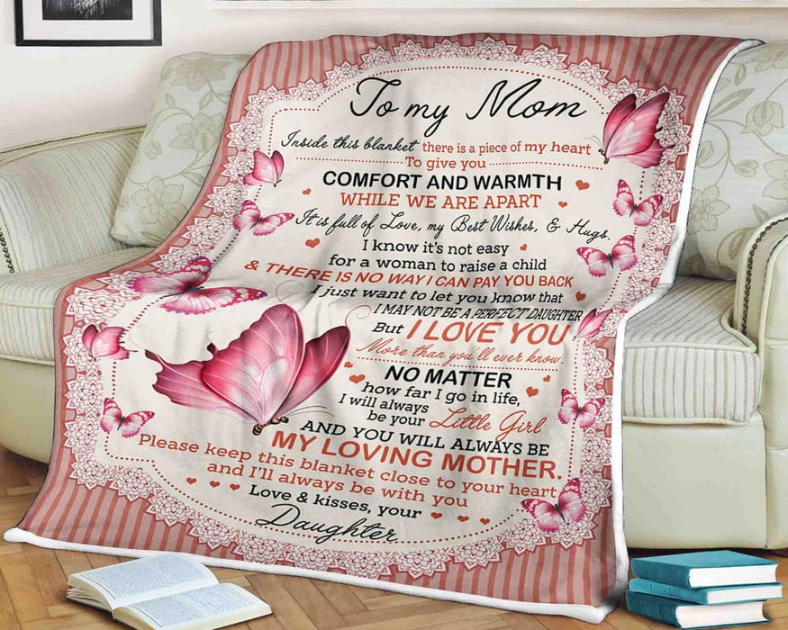 Personalized Lovely Blanket To My Mom From Daughter Print Pink Butterfly Custom Name Blanket For Mothers Day