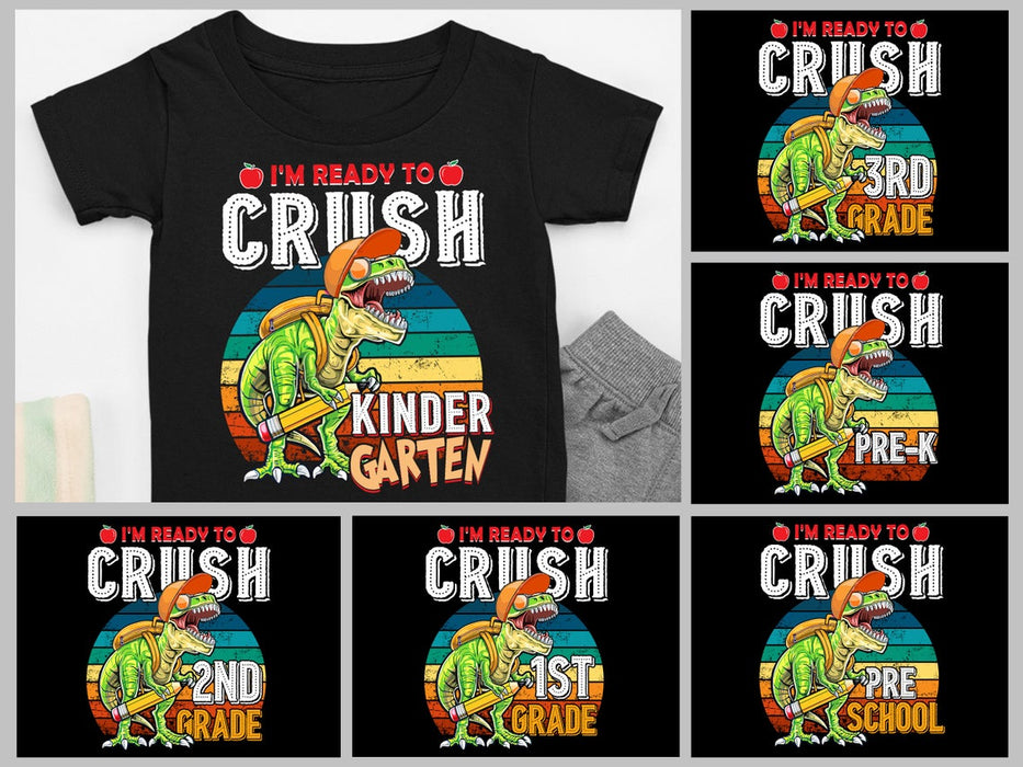 Personalized T-Shirt For Kids Dinosaur I'm Ready To Crush Kindergarten Custom Grade Level Back To School Outfit