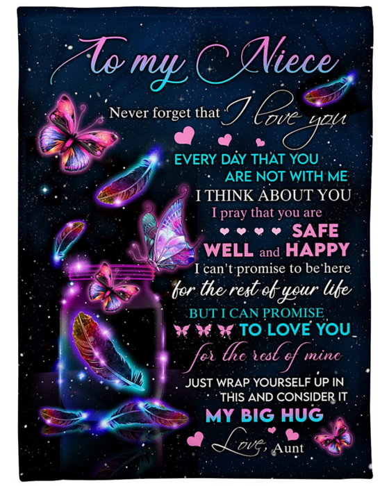 Personalized Fleece Blanket To My Niece Print Beautiful Butterflies Blanket Art And Sweet Quote From Aunt