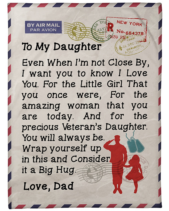 Personalized Custom Dad Father Name Fleece Blanket Message To My Daughter Airmail Letter of Veterans Dad Customized Name Blanket Gifts Thanksgiving
