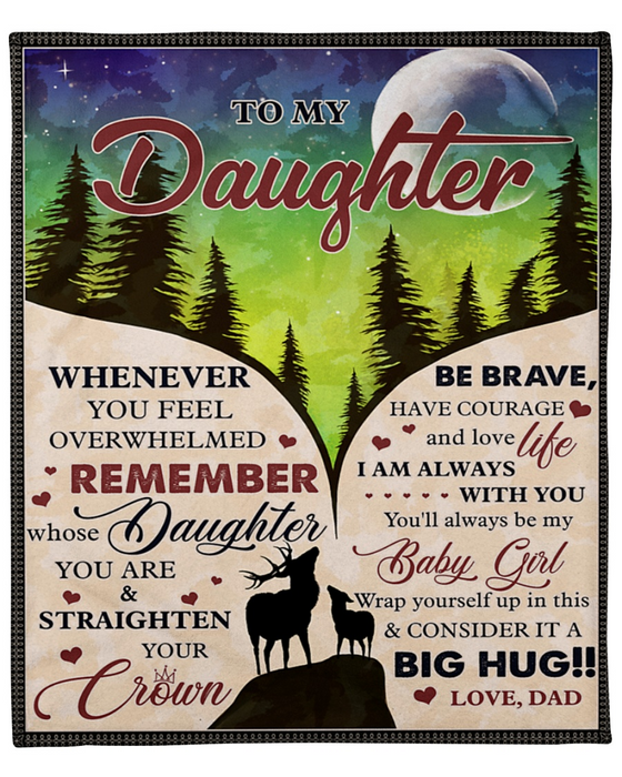 Personalized Custom Dad Name Fleece Blanket To My Daughter Print Designed Cute Deer Family Customized Blanket Gifts for Birthday Father's Day Gifts for Childs And Adult