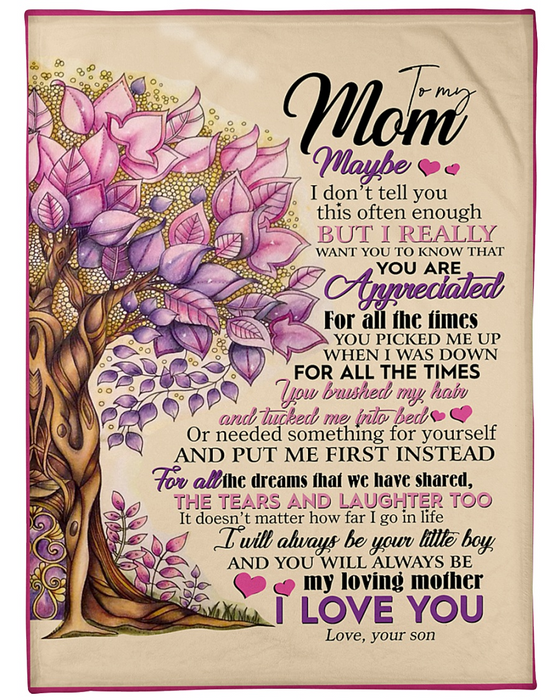 Personalized Fleece Blanket For Mom Novelty Print Purple Tree Gifts for Mom Custom Name Blanket Gifts for Mothers Day Birthday Fathers Day Thanksgiving