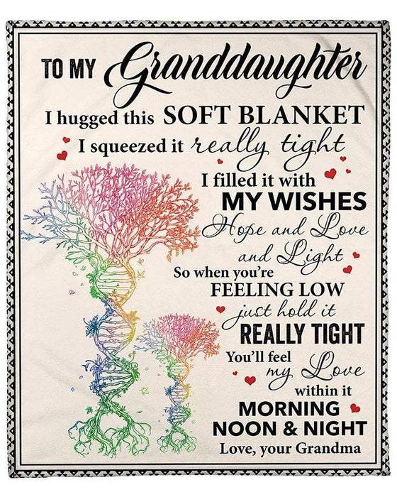 Personalized DNA Tree To My Granddaughter From Grandma I Hugged This Soft Blanket Great Customized Gifts For Birthday Christmas Thanksgiving Sherpa Fleece Blanket