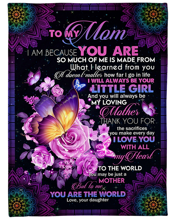 Personalized Fleece Blanket To My Mom Art Print Flower Butterfly Customized Daughter and Mom Blanket Gifts for Mothers Day Birthday