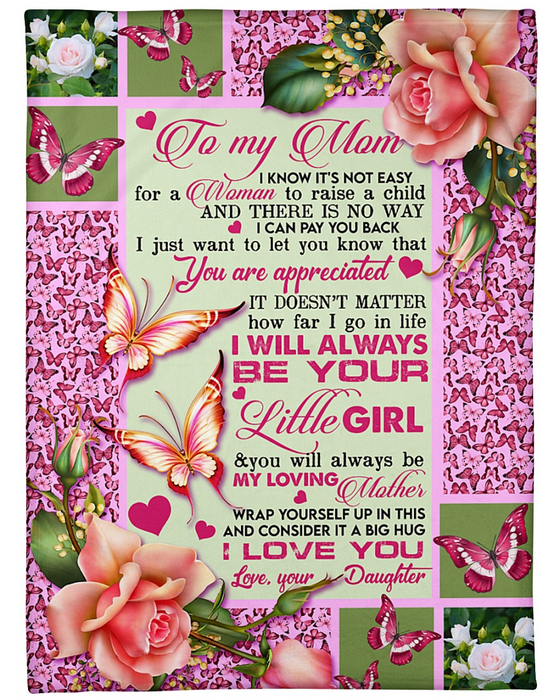 Personalized Fleece Blanket To My Mom Art Print Pink Butterfly Customized Daughter and Mom Blanket Gifts for Mothers Day Birthday