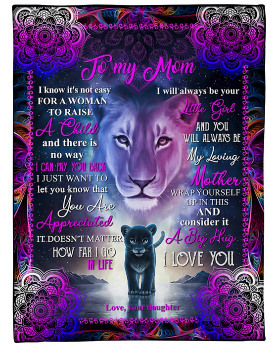 Personalized Fleece Blanket To My Mom Art Print Designed Lion Family Customized Blanket Gift For Mothers Day Thanksgiving Birthday