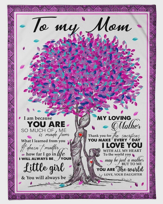 Personalized Fleece Blanket For Mom Print Novelty Purple Tree Human Custom Name Mom And Daughter Blanket Gifts for Mothers Day Birthday Thanksgiving