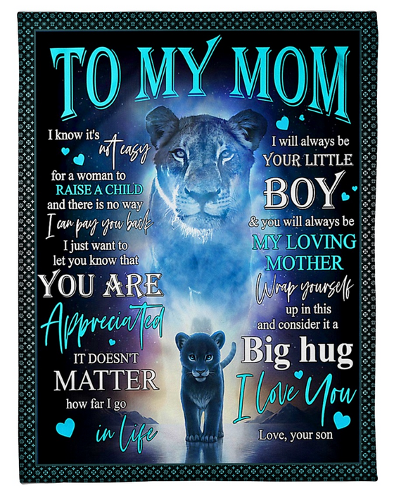 Personalized Fleece Blanket For Mom Art Print Designed Lion Family Customized Blanket Gifts for Mother's Day Thanksgiving Birthday