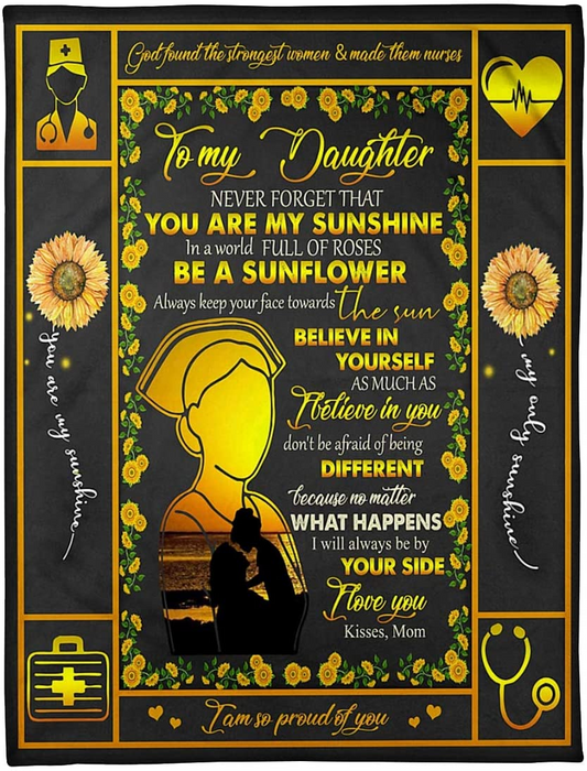 Personalized Fleece Blanket To My Daughter Art Design Novelty Sunflower Nurse Family Gifts Daughter Nurse Customized Blanket Gifts Birthday Graduation