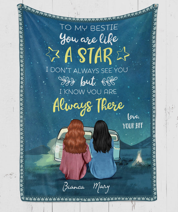 Personalized To My Bestie Blanket You Are Like A Star I Know You Are Always There Two Girls Sitting Printed