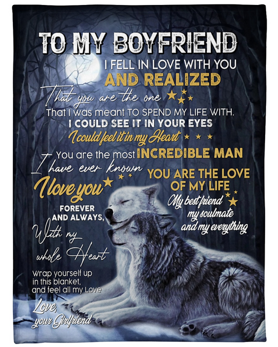 Personalized To My Boyfriend Blanket From Girlfriend You Are The Love Of My Life Romantic Wolf Couple Printed