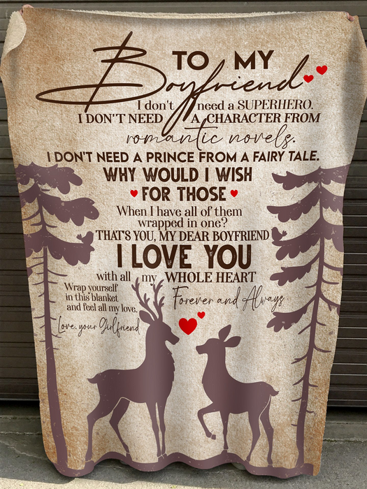 Personalized To My Boyfriend Fleece Blanket from Girlfriend Couple Deer Fleece Blanket Customized Blanket Gifts for Valentine Wedding Birthday