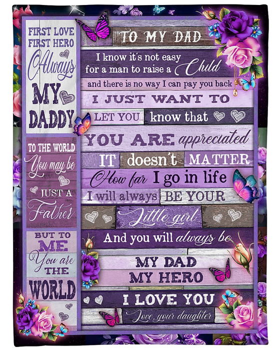 Personalized Fleece Blanket For Dad Print Butterfly And Flower Purple Customized Blanket Gifts Fathers Day Birthday Thanksgiving