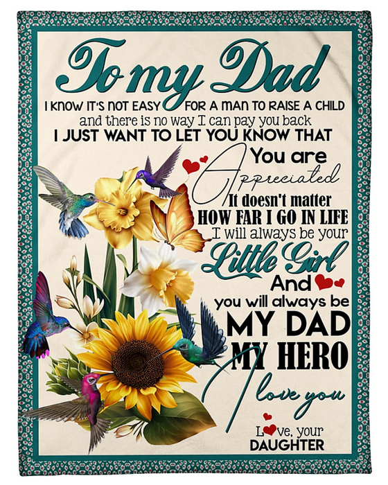 Personalized Fleece Blanket Dad Print Sunflower And Honey Birds Customized Blanket Gifts Fathers Day Birthday Thanksgiving