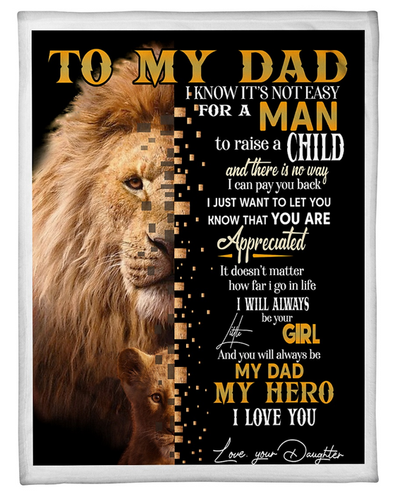 Personalized Fleece Blanket For Dad Print Lion Family And Quotes For Father Customized Fleece Blanket Gift For Father's Day, Birthday, Thanksgiving