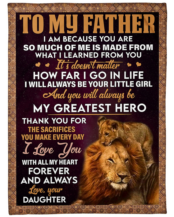 Personalized Fleece Blanket For Dad Print Lion Family Customized Blanket Gifts For Father's Day Thanksgiving Birthday