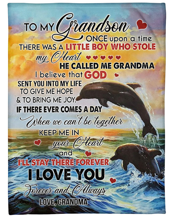 Personalized To My Grandson Dolphin Fleece Blanket From Grandma Keep Me In Your Heart Great Customized Gift For Birthday Christmas Thanksgiving Sherpa Fleece Blanket
