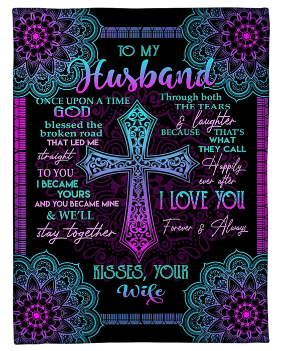 Personalized Fleece Blanket For Husband Print Cross Christ Customized Blanket For Birthday Christmas Thanksgiving Anniversary Valentines Day Gift For Him