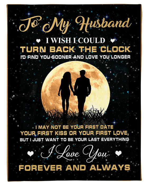 Personalized Fleece Blanket For Husband Print Couple Cute Under Moon Customized Blanket For Birthday Thanksgiving Anniversary Valentines Day Gift For Him