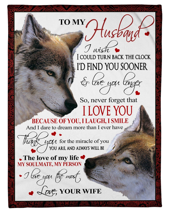 Personalized Fleece Blanket For Husband Print Wolf Cute Customized Blanket For Birthday Christmas Thanksgiving Anniversary Valentines Day Gift For Him