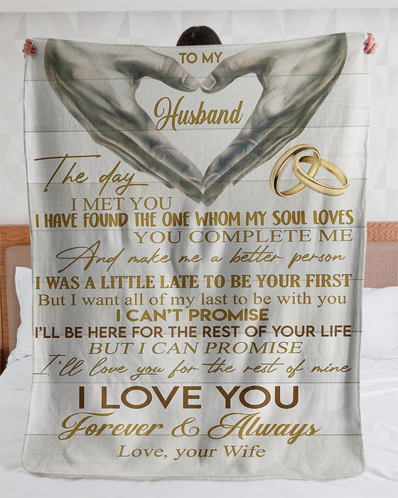 Personalized To My Husband Blanket From Wife I Love You Forever & Always Heart Shaped By Hand & Rings Printed