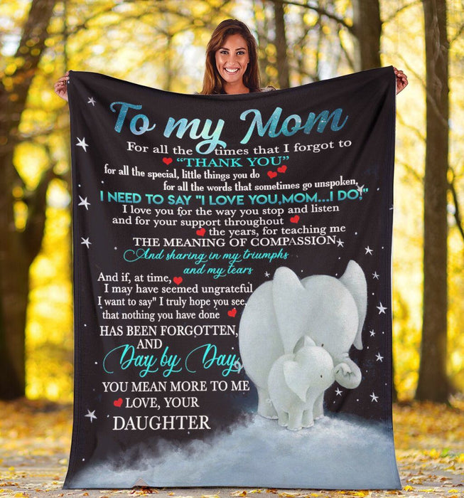 Personalized Fleece Blanket For Mom Print Elephant Customized Blanket Gift For Birthday Christmas Thanksgiving Mother's Day