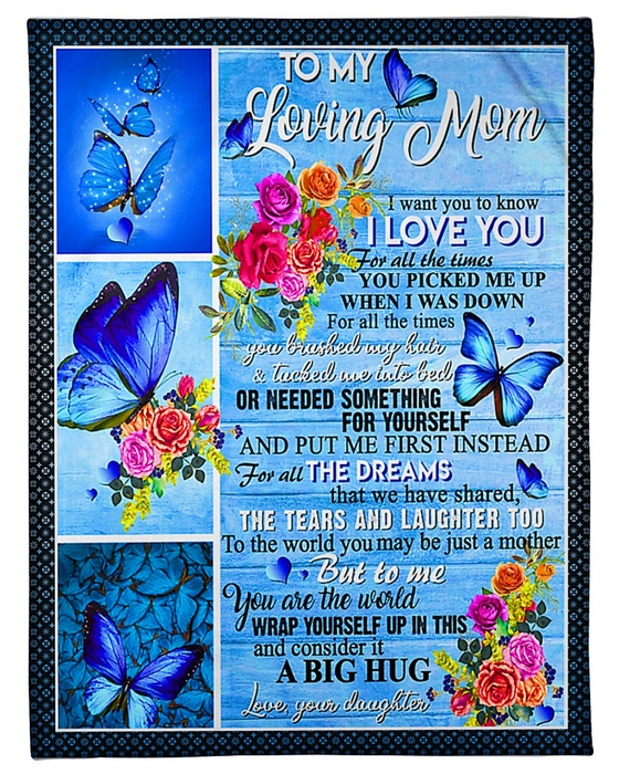 Personalized Fleece Blanket For Mom Print Butterfly And Flower Customized Blanket Gifts for Mothers Day Thanksgiving