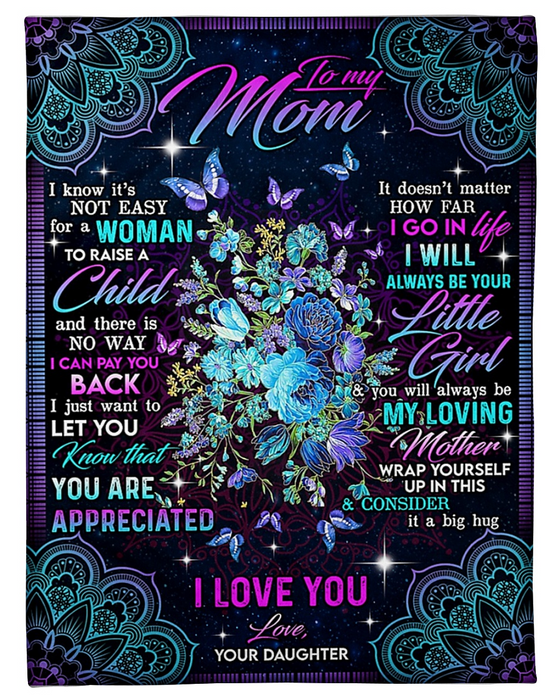 Personalized Fleece Blanket For Mom Print Art Butterfly And Flower Customized Blanket Gifts For Mothers Day Thanksgiving