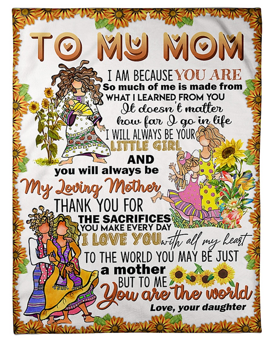 Personalized Fleece Blanket For Mom Art Print Novelty Sunflower Funny Hippie Family Customized Blanket Gifts for Mothers Day Birthday Thanksgiving