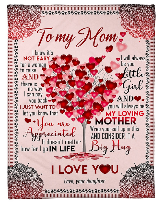 Personalized Fleece Blanket To My Mom Print Designed Novelty Heart Tree Customized Blanket Gifts for Mothers Day Birthday Thanksgiving