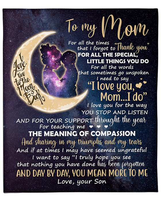 Personalized Fleece Blanket To My Mom Print Moon Customized Blanket Gifts for Mothers Day Birthday Thanksgiving