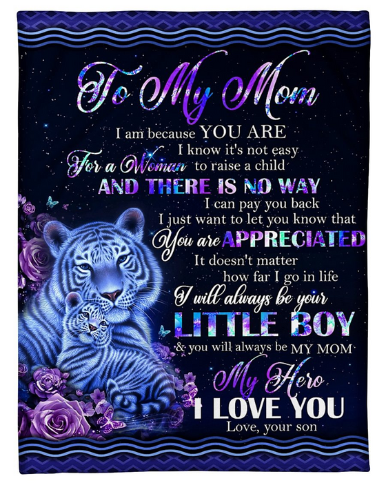 Personalized Fleece Blanket To My Mom Print Designed Tiger Family Customized Blanket Soft Cozy Gifts for Mothers Day Birthday Thanksgiving