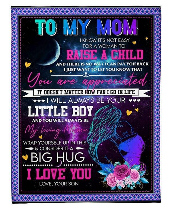 Personalized Fleece Blanket To My Mom Print Sweet Photo Mom And Son Customized Blanket Gifts for Mothers Day, Thanksgiving, Birthday, Anniversary