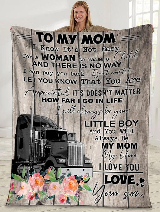 Personalized Fleece Blanket To My Mom Print Truck Sweet Gifts for Truck Driver Customized Blanket for Gifts Mothers Day Birthday