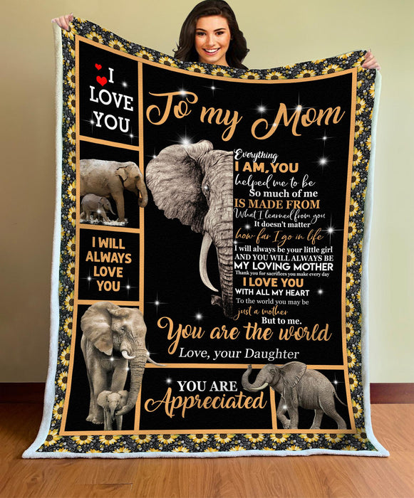 Personalized Fleece Blanket To My Mom Letter From Daughter Print Elephant Cute Customized Gift For Mother's Day Birthday Christmas Thanksgiving