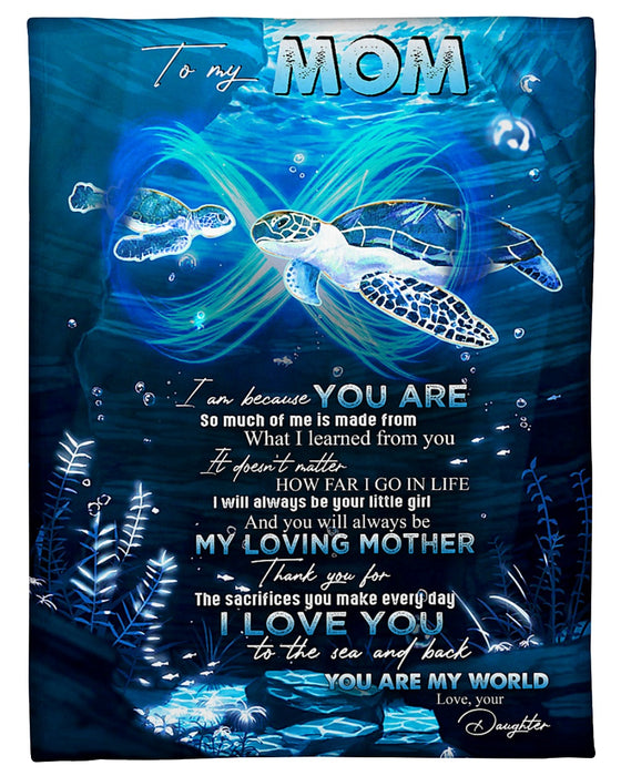 Personalized Fleece Blanket To My Mom Print Art Turtles Message I Love You To The Sea And Back Great Customized Gift For Mother's day Birthday Christmas Thanksgiving