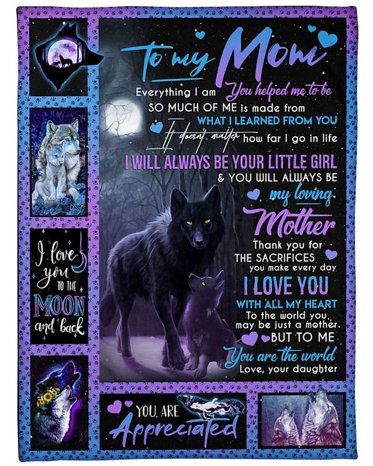 Personalized Fleece Blanket For Mom Print Wolf I Love You With All My Heart Great Customized Gift For Mother's day Birthday Christmas Thanksgiving