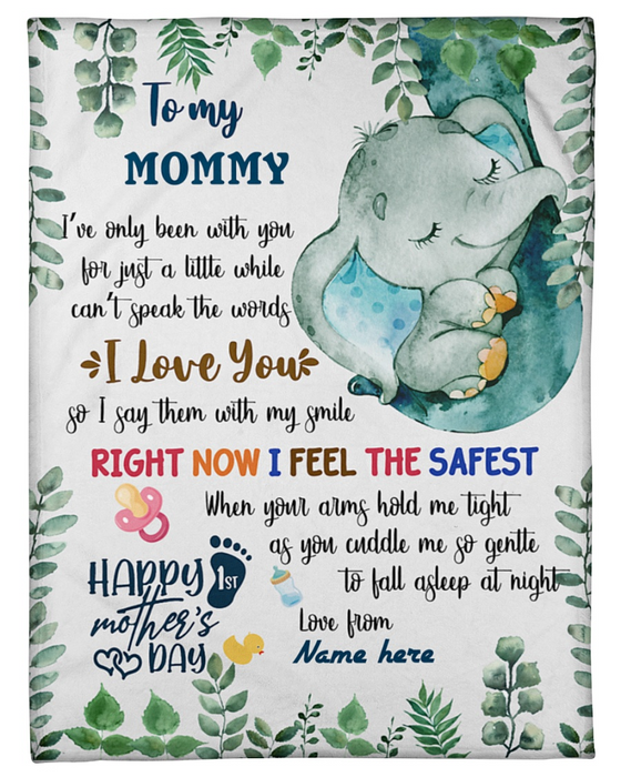 Personalized Fleece Blanket To My Mommy Print Cute Elephant Family Customized Blanket Gifts for Birthday Fathers Day