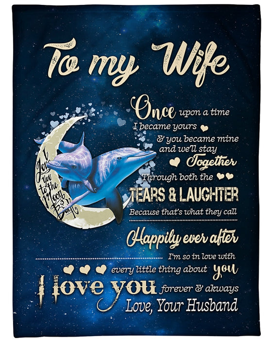Personalized Fleece Blanket For Wife Print Dolphin Cute Message I Love You To The Moon And Back Customized Blanket For Birthday Christmas Anniversary