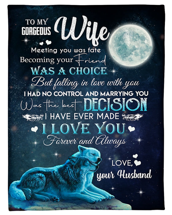 Personalized Fleece Blanket For Wife Print Couple Wolf Cute Under The Moon Customized Blanket For Birthday Wedding Anniversary
