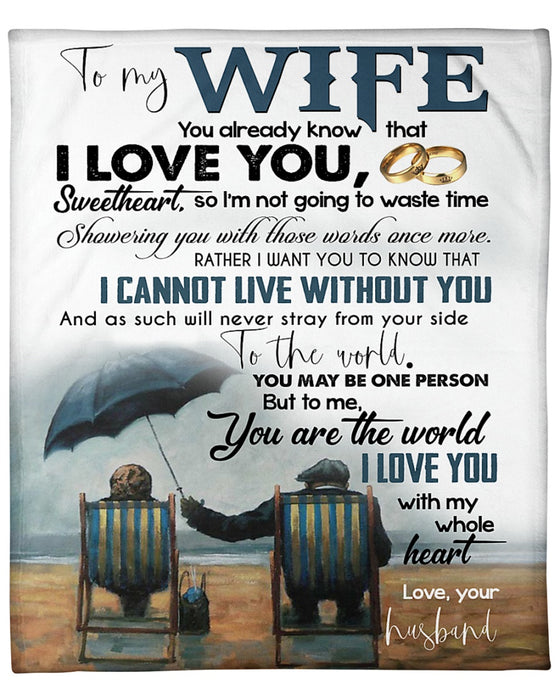 Personalized Fleece Blanket For Wife Print Couple Old Cute Message You Are The World I Love You Customized Blanket For Birthday Anniversary