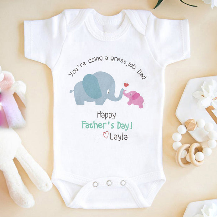 Personalized Happy 1st Father's Day Elephant Onesie Gift For New Dad For Baby