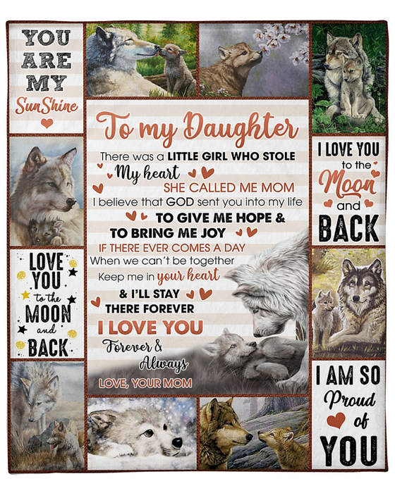 Personalized Fleece Blanket To My Daughter Print Design Border Wolf Family Customized Blanket Gifts For Graduation Birthday
