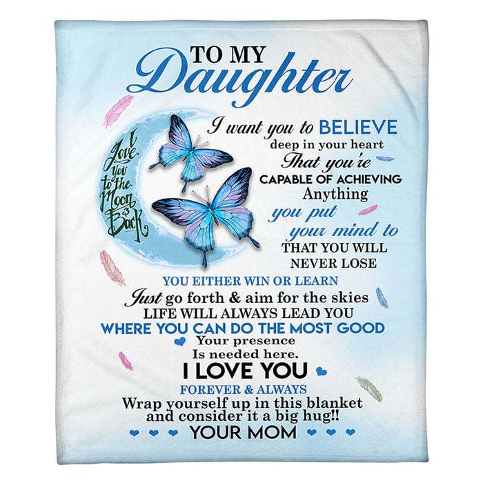 Personalized Fleece Blanket To My Daughter From Mom Print Art Butterfly Customized Blanket Gifts Birthday Graduation