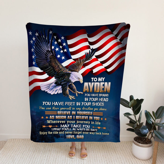 Personalized To My Son Blanket From Dad Believe In Yourself As Much As I Believe In You American Eagle Printed