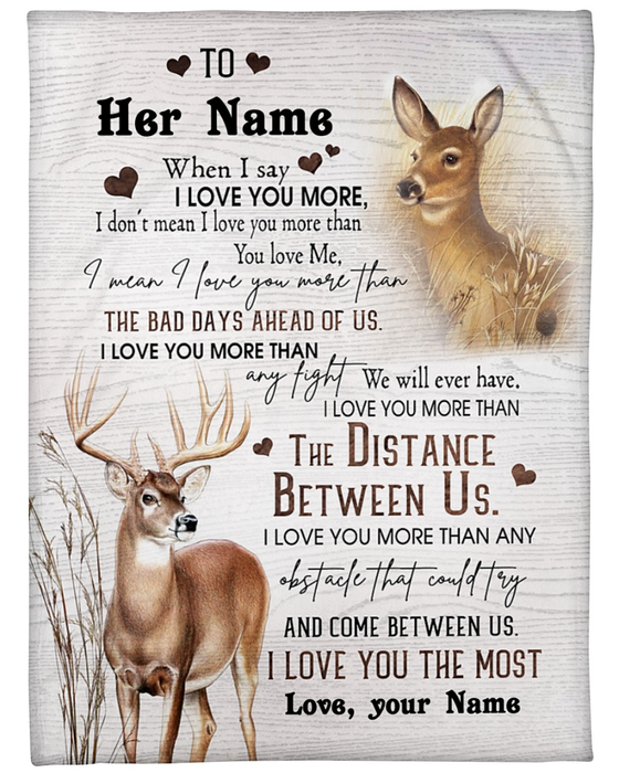 Personalized To My Wife Blanket From Husband I Love You More Than The Distance Between Us Cute Deer Couple Printed