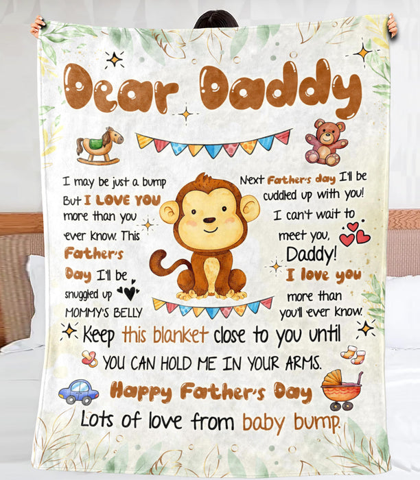 Personalized Blanket To My Dad From Baby Bump Happy Father's Day Funny Baby Monkey Cartoon Design Custom Name