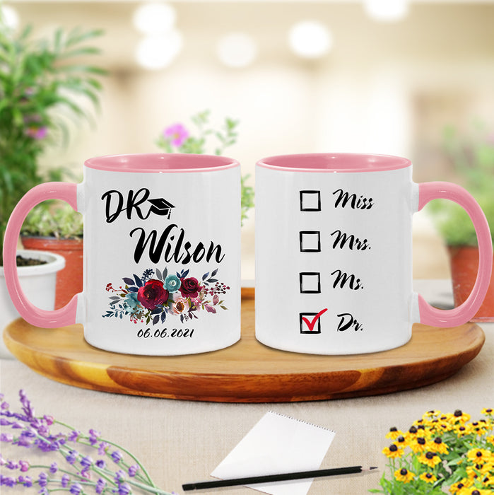 Personalized Miss Mrs. Ms. Dr. Accent Mug Gifts For Graduate Doctorates Degree Doctor Medical Students