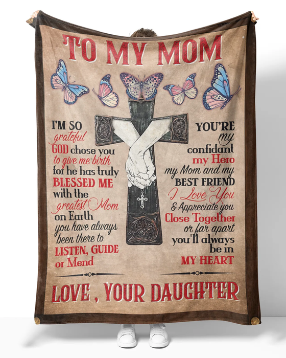 Personalized Vintage Blanket To My Mom Jesus Lovers On Mothers Day Butterfly & Cross Together Blanket Custom Name