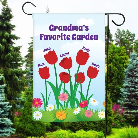 Personalized Garden Flag Grandma's Favorite Garden Flowers Print Custom Grandkids Name Welcome Flag